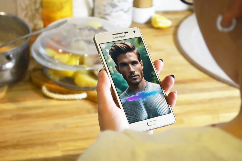 Taoh sur un téléphone, dans une cuisine.