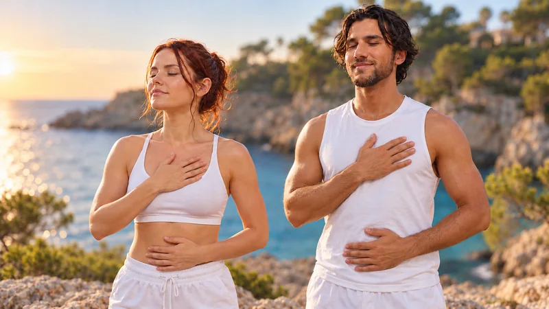 Exercice de respiration au bord de la Méditerranée.